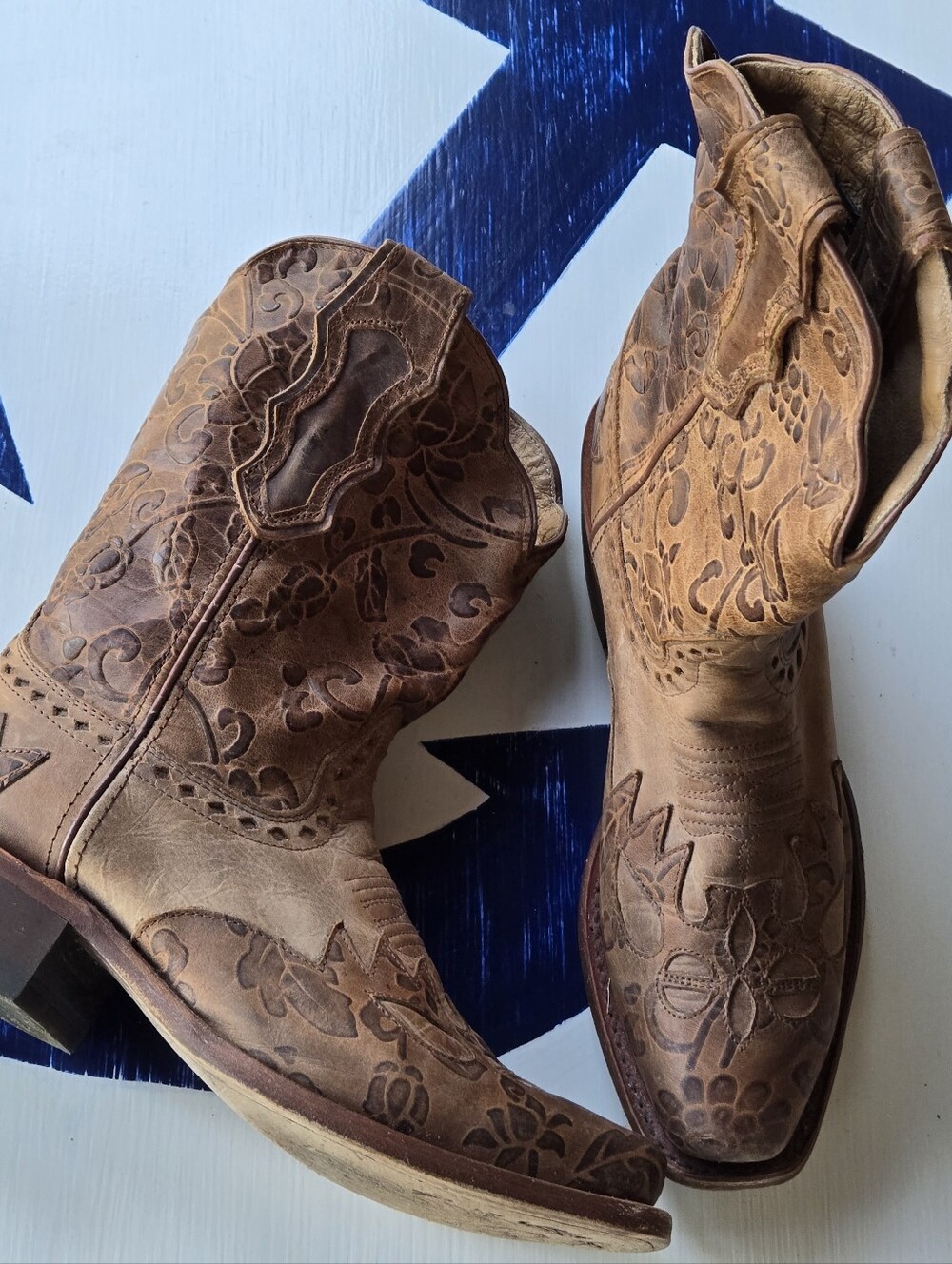 Sonora Jessi Brown Tooled Leather Floral Western Boot Size 7.5
